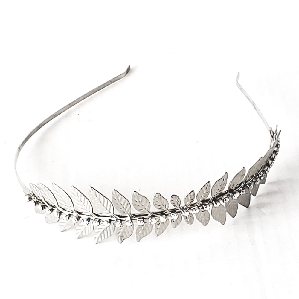 Whimsical Silver Leaf Rhinestone  Boho Hairband